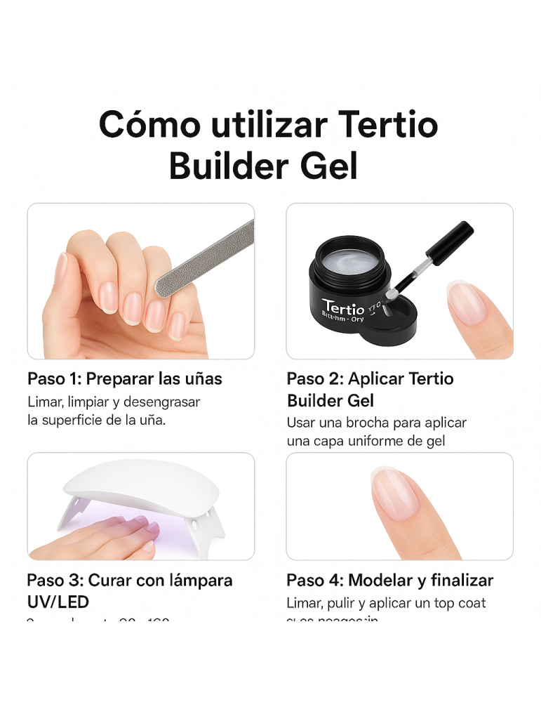 Gel Constructor para Uñas Tertio 30ml – Transparente, UV/LED, Soak-Off R-19022