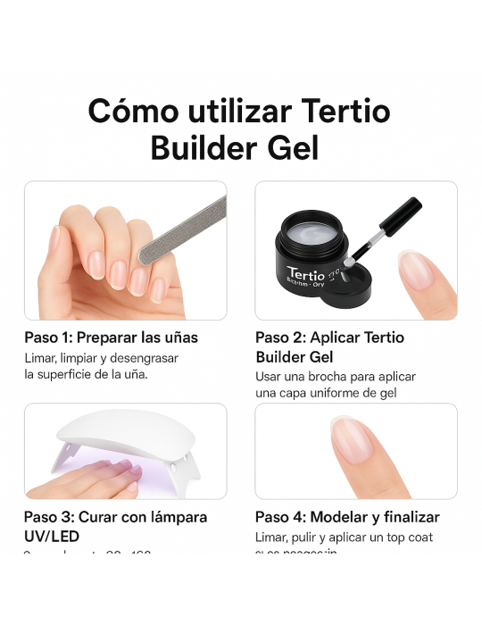 Gel Constructor para Uñas Tertio 30ml – Transparente, UV/LED, Soak-Off R-19022