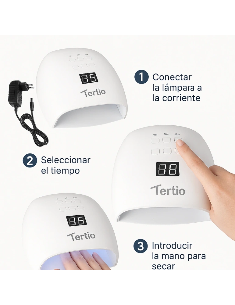 Lámpara UV/LED para Uñas T-A10 – 48W, 4 Temporizadores (10s/30s/60s/99s), Sensor Automático, Pantalla LED, Base Desmontable