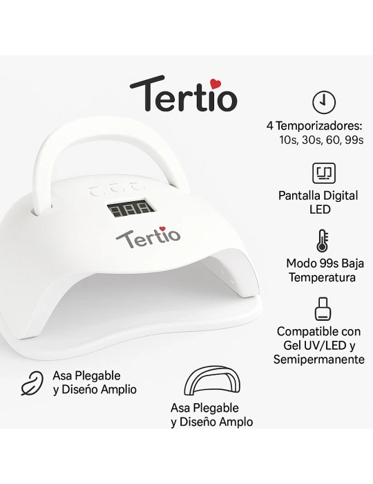 Lámpara LED/UV para Uñas 96W T-A8 – Pantalla Digital , Temporizador 10s/30s/60s/99s, Asa Plegable, para Gel UV y Semipermanente