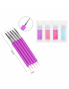Set de 5 Herramientas para Nail Art con Punta Doble Color aleatorio – Pinceles de Silicona y Punzón para Decoración de Uñas